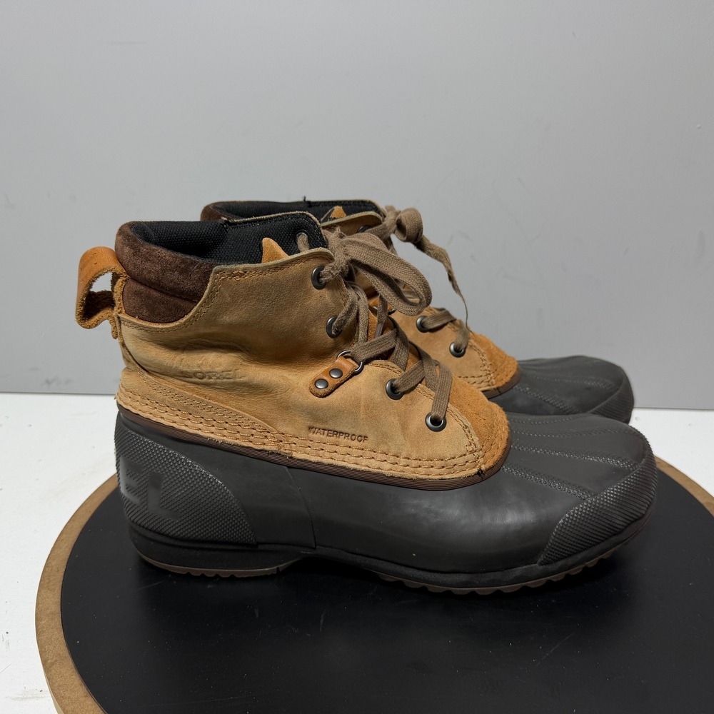 Sorel Cheyanne Lace Duck Boots Men Size‎ 9 Waterproof Leather Tan Brown Gorpcore